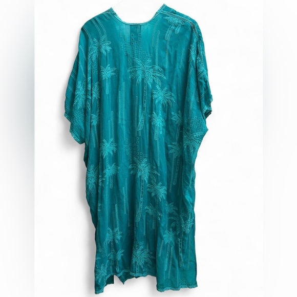 Johnny Was Palm Georgia Kimono Turquoise Teal Embroidered Long duster Jacket O/S - Picture 3 of 8